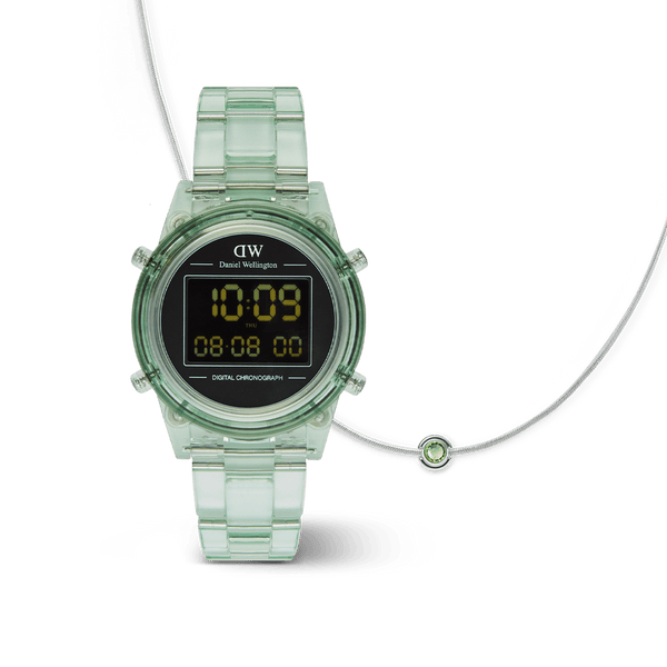 Retro Digital & Light Green Sterling Silver Necklace Charm set