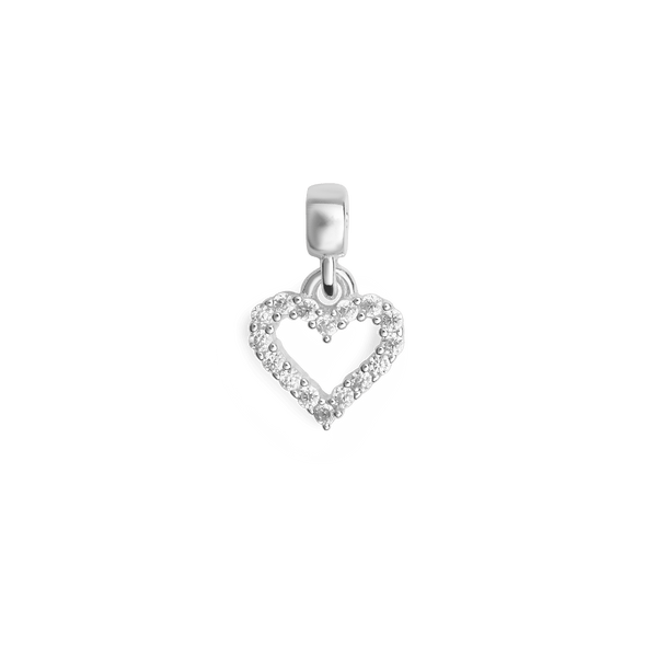 Heart Contour White Crystal Charm S925 Sterling Silver