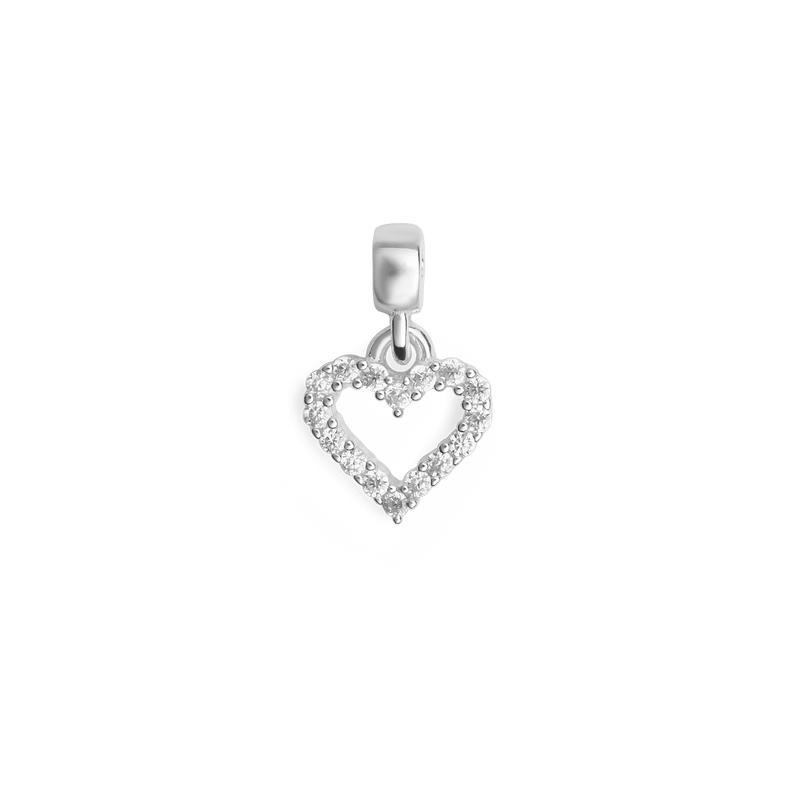 Heart Contour White Crystal Charm S925 Sterling Silver