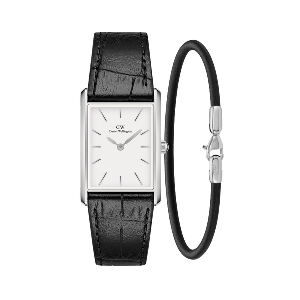 Bound Black Crocodile & Sheffield Bracelet Silver