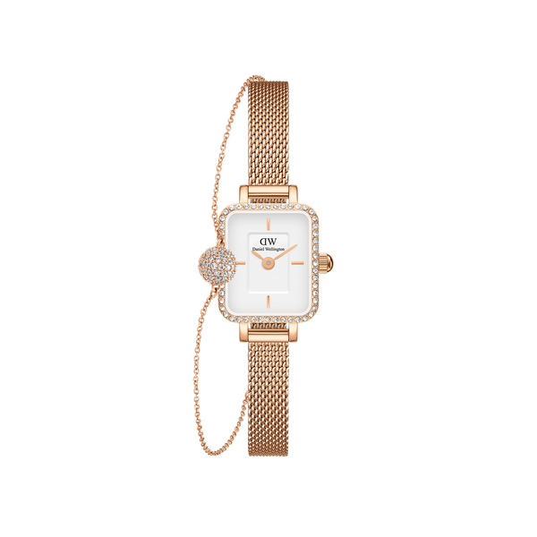 Quadro Mini Lumine Bezel & Pave Crystal Pendant Bracelet Rose Gold
