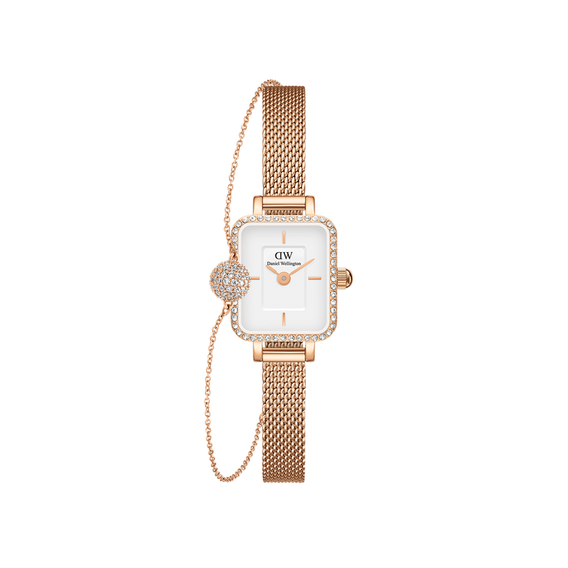 Quadro Mini Lumine Bezel & Pave Crystal Pendant Bracelet Rose Gold