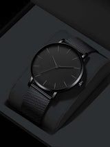 1pc Men Black Zinc Alloy Strap Fashion Round Dial Quartz Watch