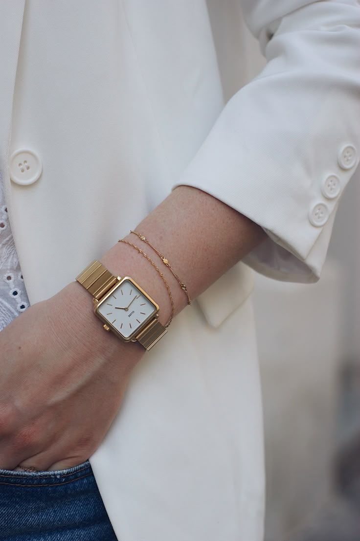 CLUSE La Tétragone Single Link Gold/White Watch