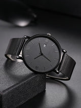 Men Mesh Strap Round Pointer Date Quartz Watch