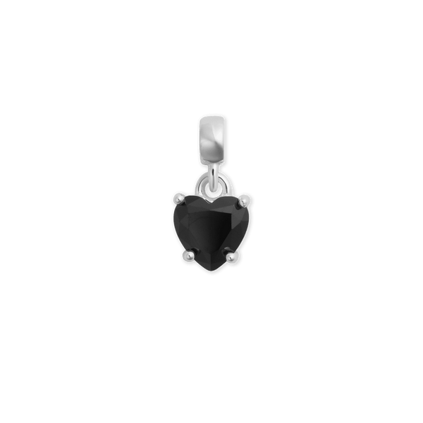 Heart Black Crystal Charm S925 Sterling Silver