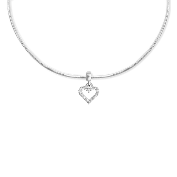 Heart Contour White Crystal Charm S925 Sterling Silver