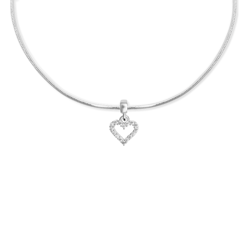 Heart Contour White Crystal Charm S925 Sterling Silver